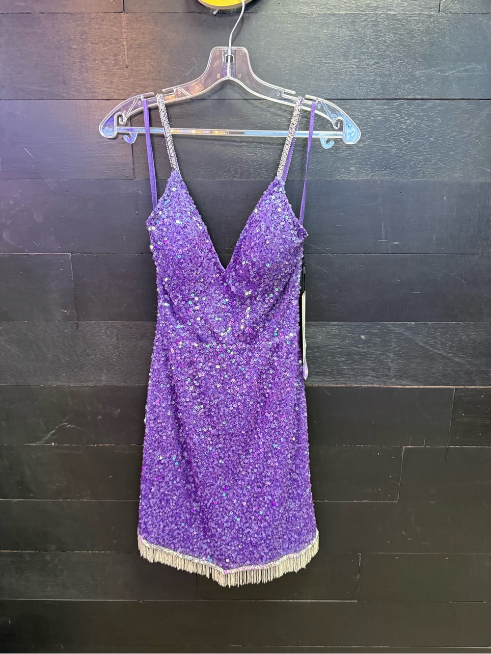 Sparkling Purple Sequin Mini Dress with Fringe